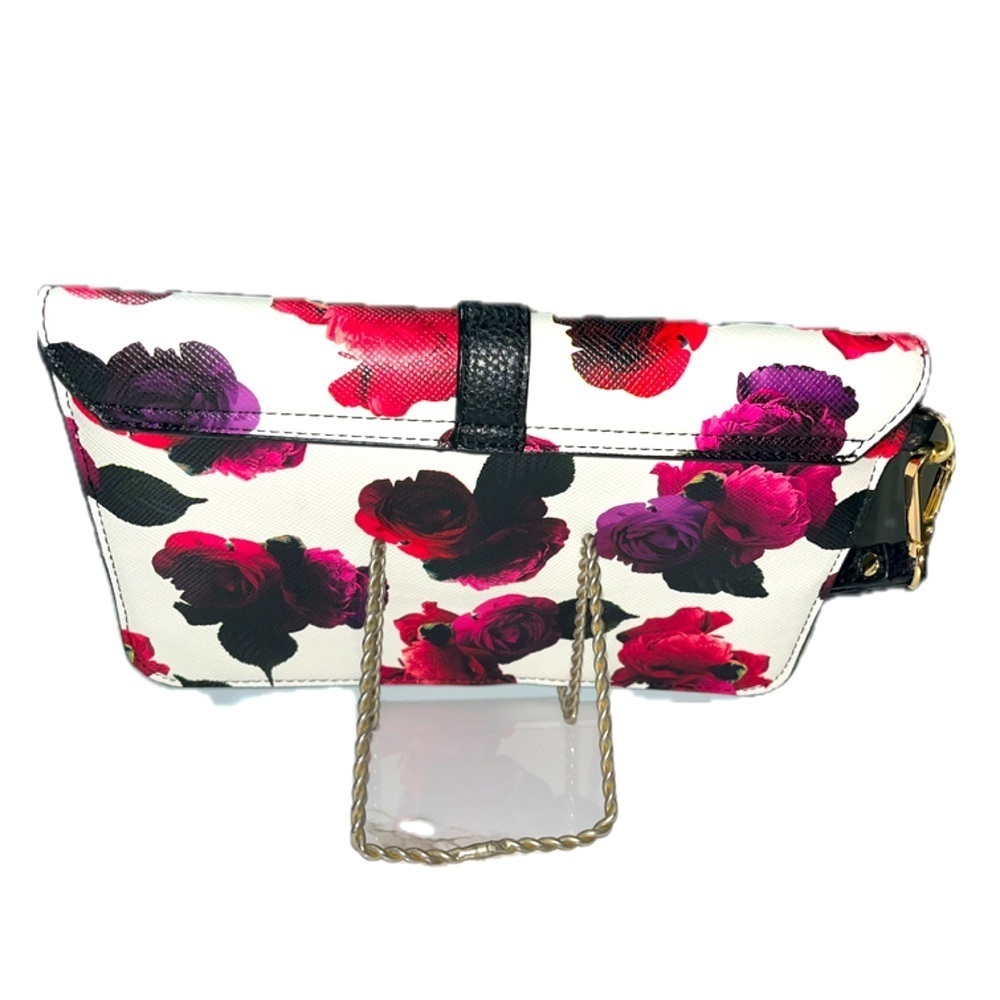 Charming Charlie Floral Rose Clutch Bag Purse Black Pink Purple Magnetic, NWOT - Picture 4 of 15